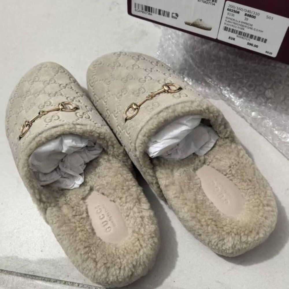 Brand New Gucci GG Suede Horsebit Mules - Size 39